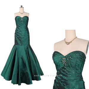 Mori Lee Prom Dress Maxi Gown 10 Green Strapless Mermaid Glam Retro Princess